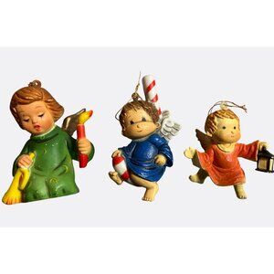 Vintage Hand-Painted Plastic Angel Christmas Ornaments Set Of 3